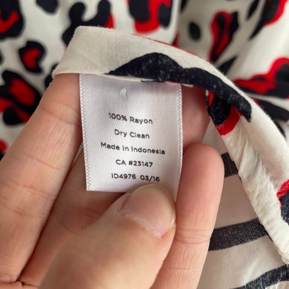 Talbots Petites Red and Navy Striped and Animal Print‎ Career Blouse, PM - Picture 3 of 3